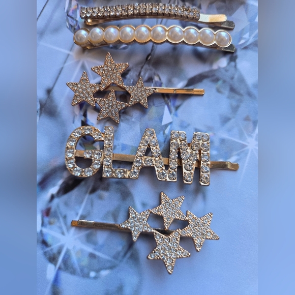 NWOT Set of Glam Rhinestone & Pearl Hair Clips - Picture 3 of 7